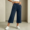 thumbnail image 4 of Qingpeng Womens Elastic High Waisted Pants Cropped Wide Leg Sweatpants Soft Fleece Knit Capri Palazzo Bottoms, 4 of 9