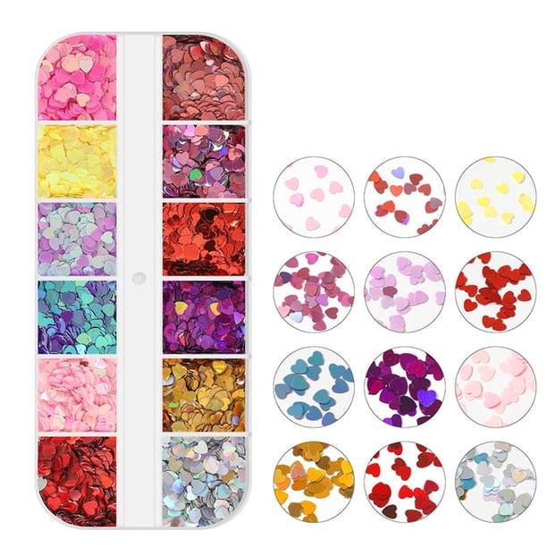 2 Nail Art Flakes Corazón holográfico y forma de labio de corazón hueco Nail Art Flakes
