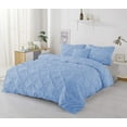 thumbnail image 3 of 3 Piece Pinch Pleated Duvet Cover Set 100% Cotton 1000 TC with Zipper Closure & Corner Ties Pintuck Bedding Duvet Cover - Oversized Queen Size (98" x 98") Inch, Light Blue Solid, 3 of 7
