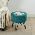thumbnail image 4 of Home Soft Things Jacquard Faux Fur Round Ottoman, 18"x18"x18", Dark Teal, 4 of 9