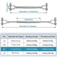 thumbnail image 2 of 2 Pack Turnbuckle M10 3/8" 304 Stainless Steel Turnbuckles, 3200 lbs Working Load Limit, Closed Body Turnbuckles for Cables Wire Tensioner, Shade Sail Hardware, Yard Zipline, 2 of 7