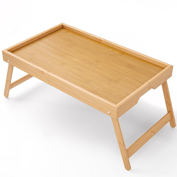 MTYIQS Bamboo Tray Table with Foldable Legs, Bed Tray Table for eating and laptops