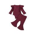 thumbnail image 3 of Douhoow Newborn Baby Girls Ribbed Outfits Long Sleeve Ruffle Romper Bodysuit Flare Pants, 3 of 3