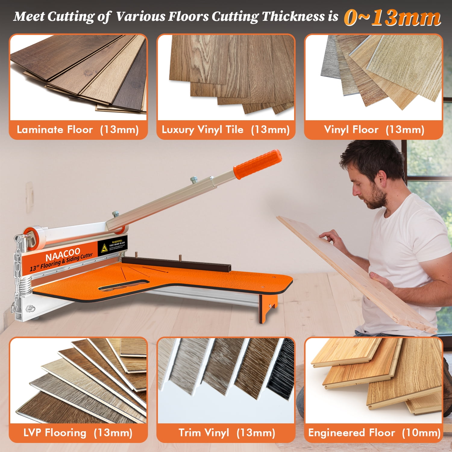 Laminate/Vinyl Floor Cutter, 13” Vinyl Plank Cutter with Wheel – Just 1 Step Meet Angle&Length Cutting, Flooring Tools - Cuts Laminate Floor, Engineer Wood, LVP/T, VCT, SPC, WPC