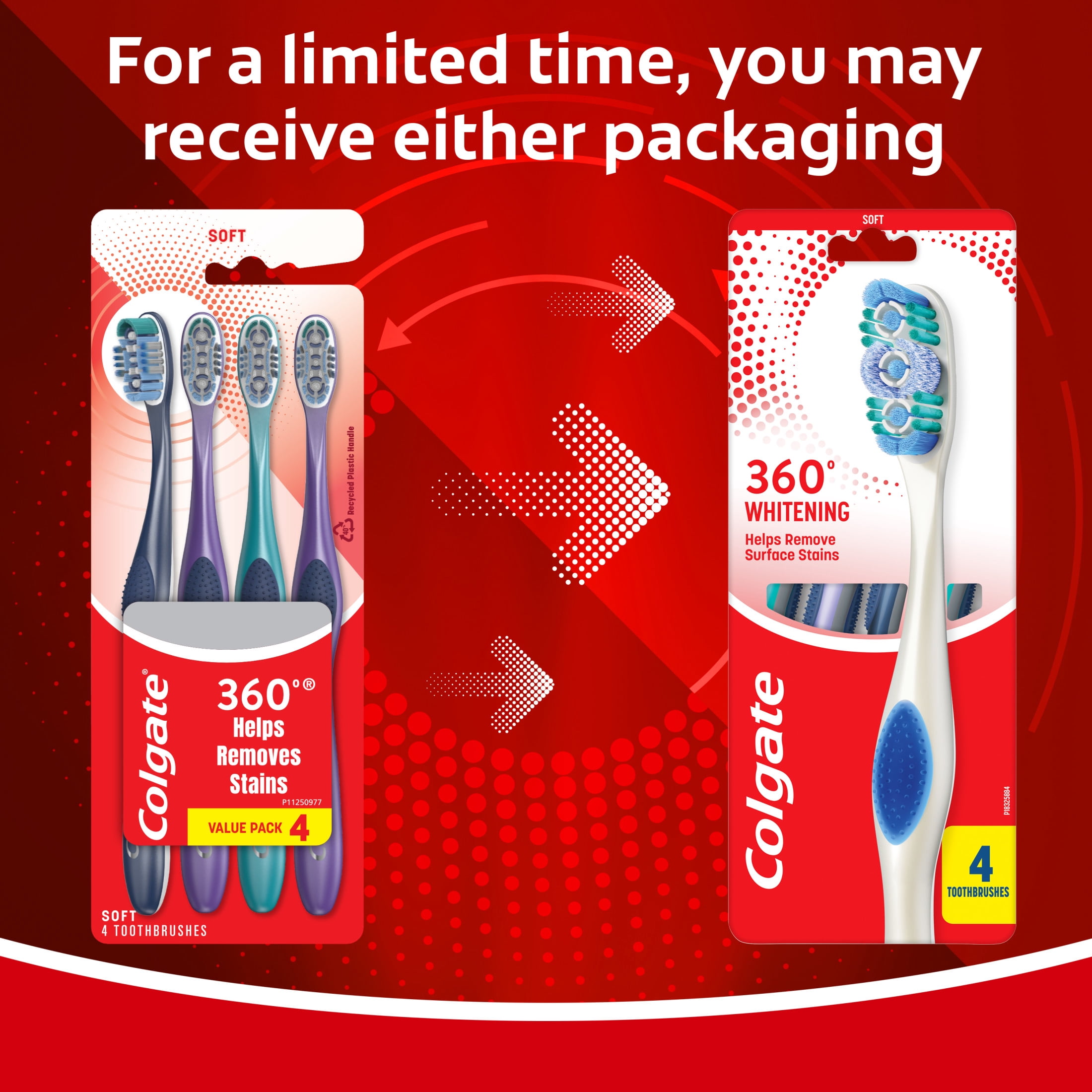 Colgate 360 Whitening Toothbrush Pack, Soft Adult Toothbrushes, 4 Pack