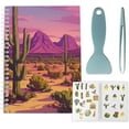 thumbnail image 1 of Álbum de pegatinas reutilizable con diseño de cactus del desierto, tamaño A5, 40 hojas, organizador de pegatinas reutilizables, libro de almacenamiento, libro de pegatinas con pinzas y espátula., 1 of 9