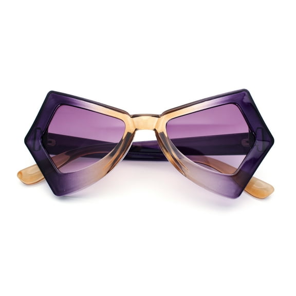 Womens Thick Plastic Bat Shape Tie Dye Color Retro Fashion Plastic Sunglasses Purple Beige - Purple