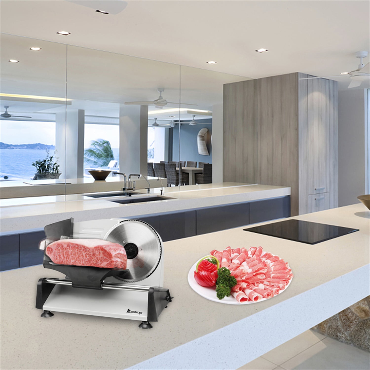 Kadyn 110V/150W 7.5" Semi-automatic Gear Cutter Deli Food Machine Home Deli Food Slicer, Electric Meat Slicer, Gray Kadyn 110V/150W 7.5" Semi-automatic Gear Cutter Deli Food Machine Home Deli Food Slicer, Electric Meat Slicer, Gray