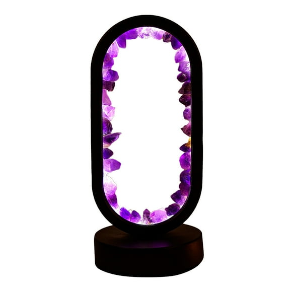 USB Powered Natural Amethyst Flower Cluster Oval Night Light LED Desk Lamp For Bedroom Bedside Star Lights for Bedroom Kids