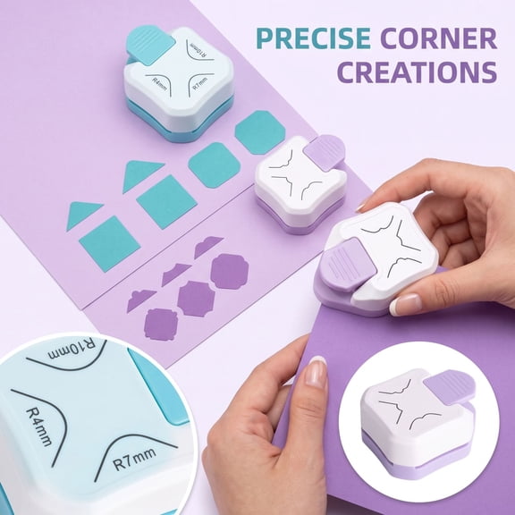 Paper Corner Cutter Set,3-in-1 Paper Corner Rounder Punch (R4/R7/R10mm) & Decorative Corner Punch, Round Corner Punch for Cardstock, Cards, Photos, Business Cards, Scrapbooks, 2pcs A