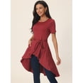 thumbnail image 3 of Unique Bargains Women's High Low Hem Tie Waist Asymmetrical Irregular Hem Blouse L Wine Red, 3 of 6