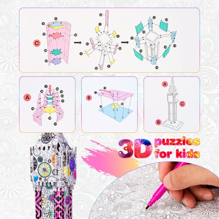 3D Coloring Puzzles Kits for Kids Age 7-8-9-10 Big Ben Art Set for 3 4 5  Kids Craft Kit for Kid Age 6-7-8-9-10 Drawing Games for Girls Art & Craft  Supplies-Gifts for