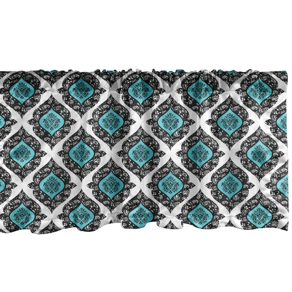 Ambesonne Floral Window Valance, Victorian Antique Style, 54" X 12", Black Aqua White