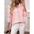 thumbnail image 5 of Womens Button Down Shirts Striped Classic Long Sleeve Collared Office Work Blouses Tops with Pocket Pink M, 5 of 9