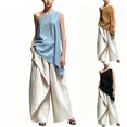 thumbnail image 2 of Gsakboxl Womens Tank Tops Women Asymmetric One Shoulder Cotton Linen Sleeveless Top Soft Breathable Loose Fit Summer Casual Single Shoulder T-Shirt For Vacation Daily Outfit Khaki L, 2 of 7