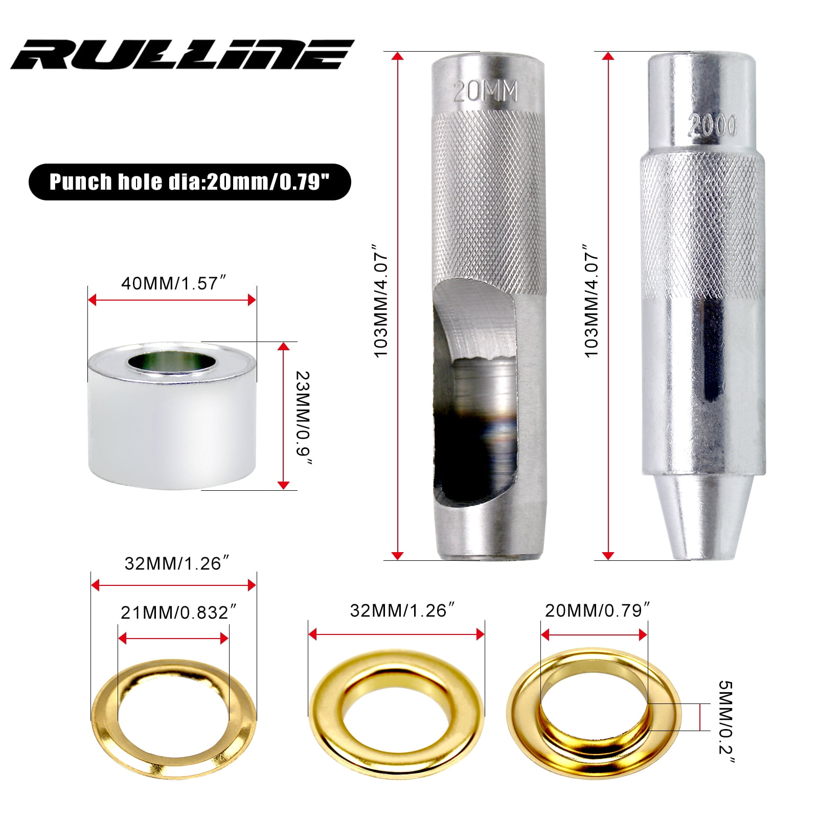RULLINE 50 Sets 3/4" Grommet Tool Kit, Grommet Setting Tool Copper Grommets Eyelets, 2 Colors,with 3 Pcs Install Tool