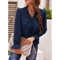 thumbnail image 6 of Asyoly Women's V Neck Puff Long Sleeve Lace Crochet Blouse Flowy Casual Shirts Swiss Dot Pom Pom Tops, 6 of 7