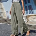 thumbnail image 2 of Plebaso Wide Leg Pants for Women Solid Color Elastic Waist Button Decoration Trousers Ladies Casual Loose Pants, 2 of 5