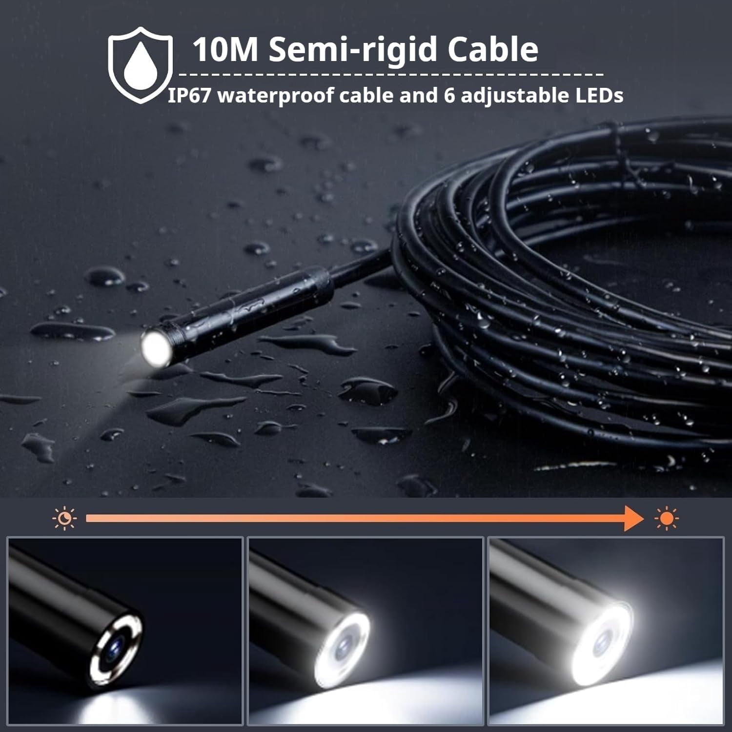Android Endoscope for Phone, 8mm Diameter, 10m Rigid Cable, Box Packaged, with 4‑Language Manual & Old‑Style Android Connector