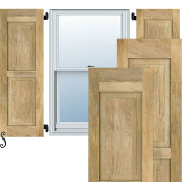12"W x 61"H Americraft Two Equal Raised Panel Exterior Real Wood Shutters (Per Pair), Unfinished