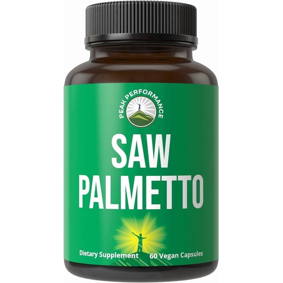 Peak Performance Saw Palmetto Supplement 1000mg DHT Blocker Hair Loss Support Gluten-Free Capsules for Men and Women 60 Count