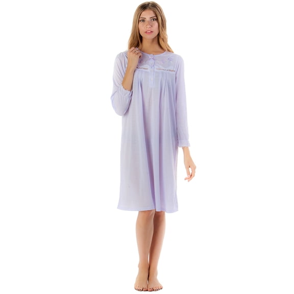 Casual Nights Women's Long Sleeve Pointelle Embroidered Night Gown