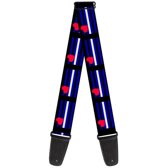 Buckle-Down Guitar Strap, Flag Leather Black Blue Red White, 2 Inches Wide