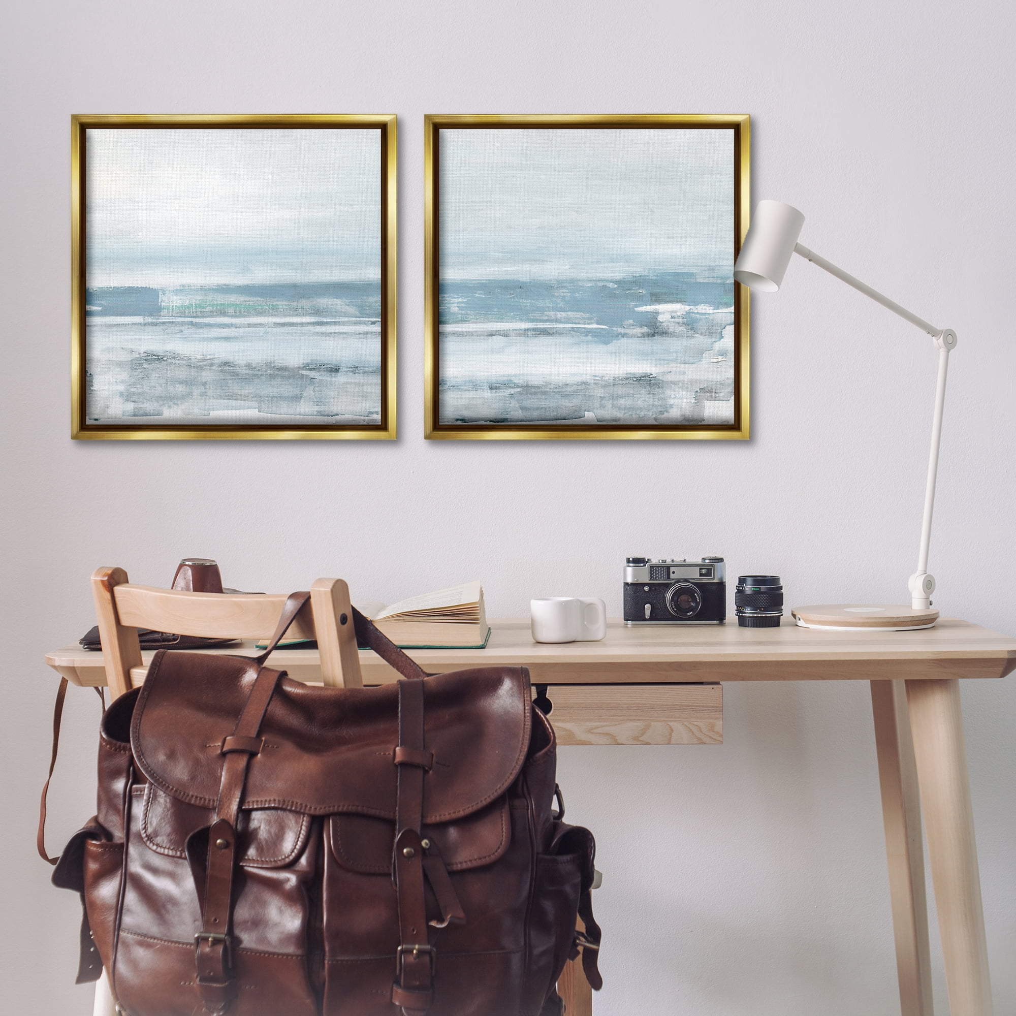 Stupell Industries Abstract Ocean Beach Abstract Painting Gold Floater Framed Canvas Art Print Wall Art, 25 x 25, Set of 2
