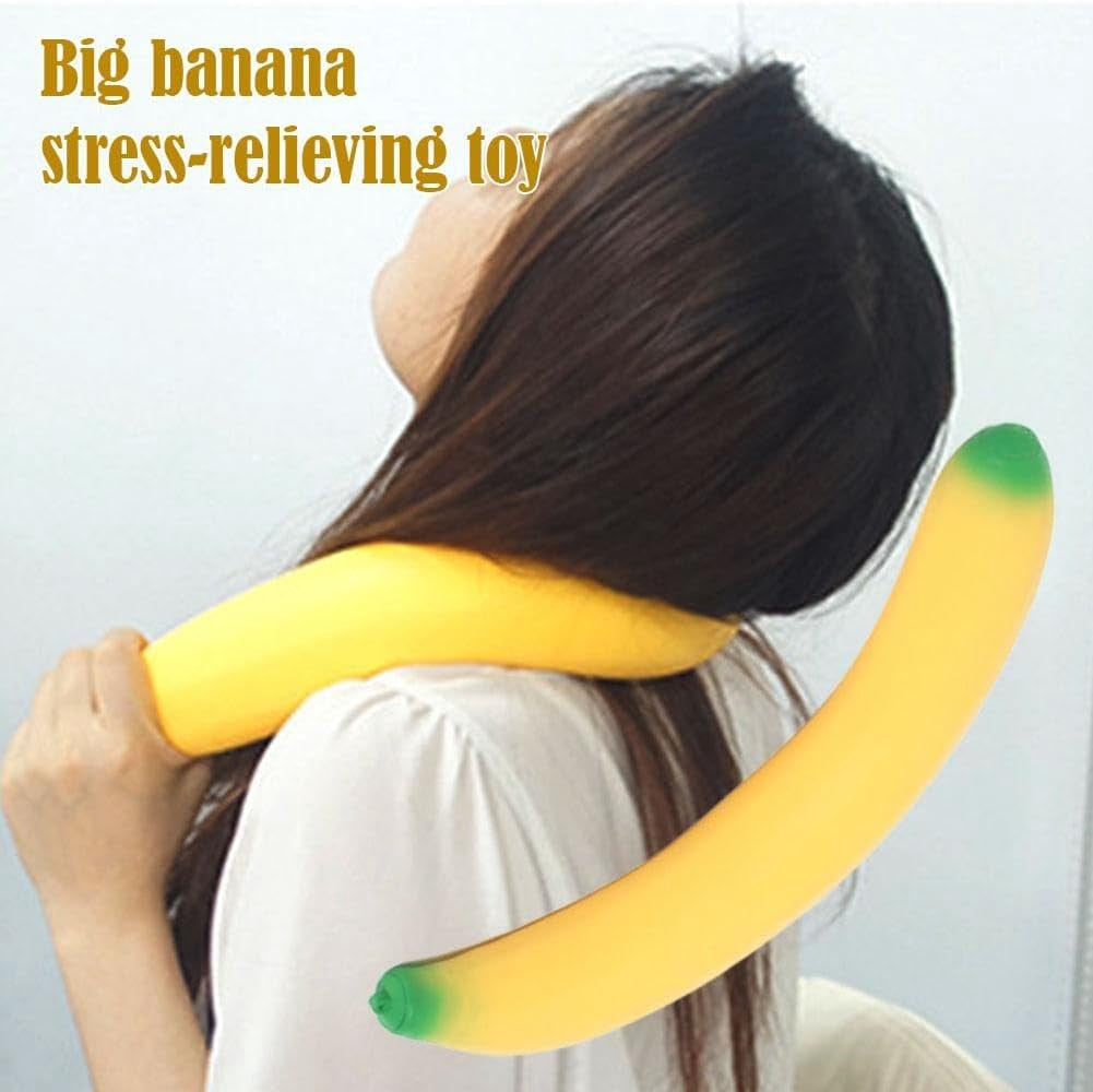 Giant Banana Stress Ball 17.7 Inch, Slow Rising Squeeze Ball for Adults, Soft Foam Desk Accessory for Anxiety Relief, Work School Travel(RL 1 PC)