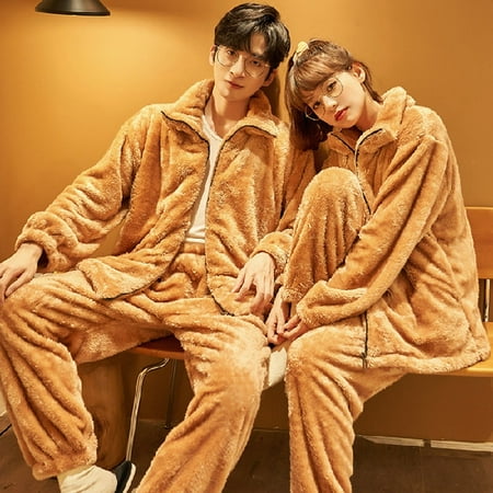 

PIKADINGNIS Autumn Winter Warm Flannel Zipper Couple Pajamas Set Women Sleepwear Family Pijama Lover Homewear Cloth Women Casual Men Pyjamas