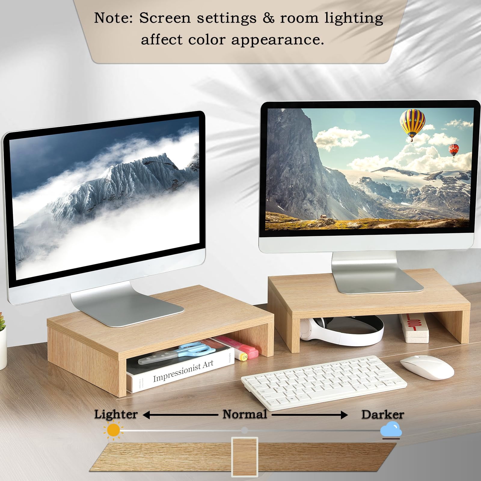 Wood Monitor Stand Riser - 2 Pack Adjustable Dual For Laptop/pc