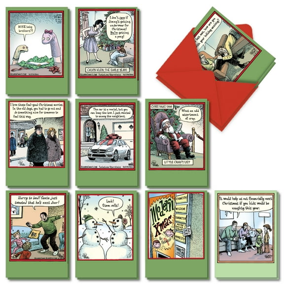 20 Funny Assorted Christmas Note Cards with Envelopes (10 Designs, 2 Each)