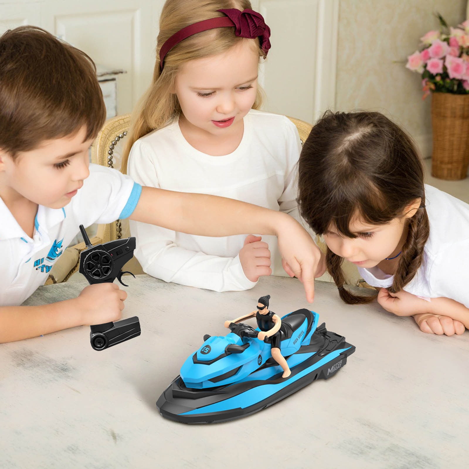 FANSHAYTTT Remote Control Je T Ski With Driver High Speed 2.4G Hz RC Motorboat Water Toy Du Al Propellers Motorboat Model Toy Sh I P Toy With Control Range Remote Controlled Motorboat Fast Cars for