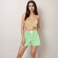 thumbnail image 2 of Women's Vertical Stripe Lounge Shorts with Elastic Waistband Faux Fly Front and Relaxed Fit Side Pockets - Green, Large, 2 of 7
