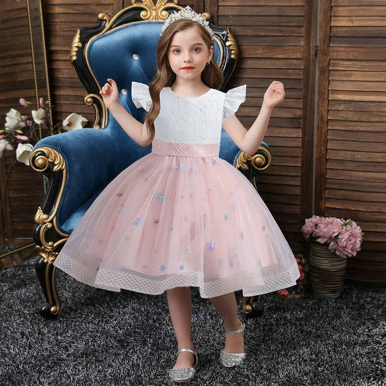 fluffy birthday dress Girls Birthday Dress Pink and Silver Long Sleeve – Squishy Cheeks main image 0