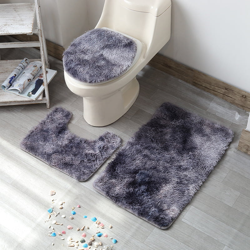 3 Pcs Rugs Soft Non Slip Absorbent Bathroom Carpet Bath Mat Set Toilet Lid Cover 