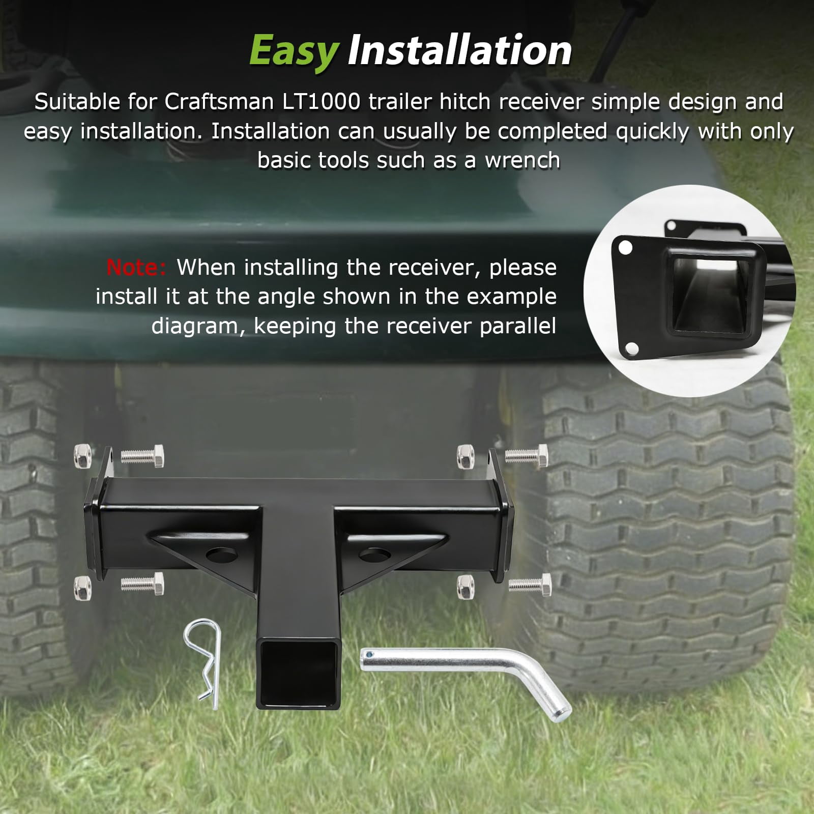 2" Trailer Hook Receiver for Craftsman LT1000 Lawnmower,Compatible with Most 2" Trailer Attachments On The Market