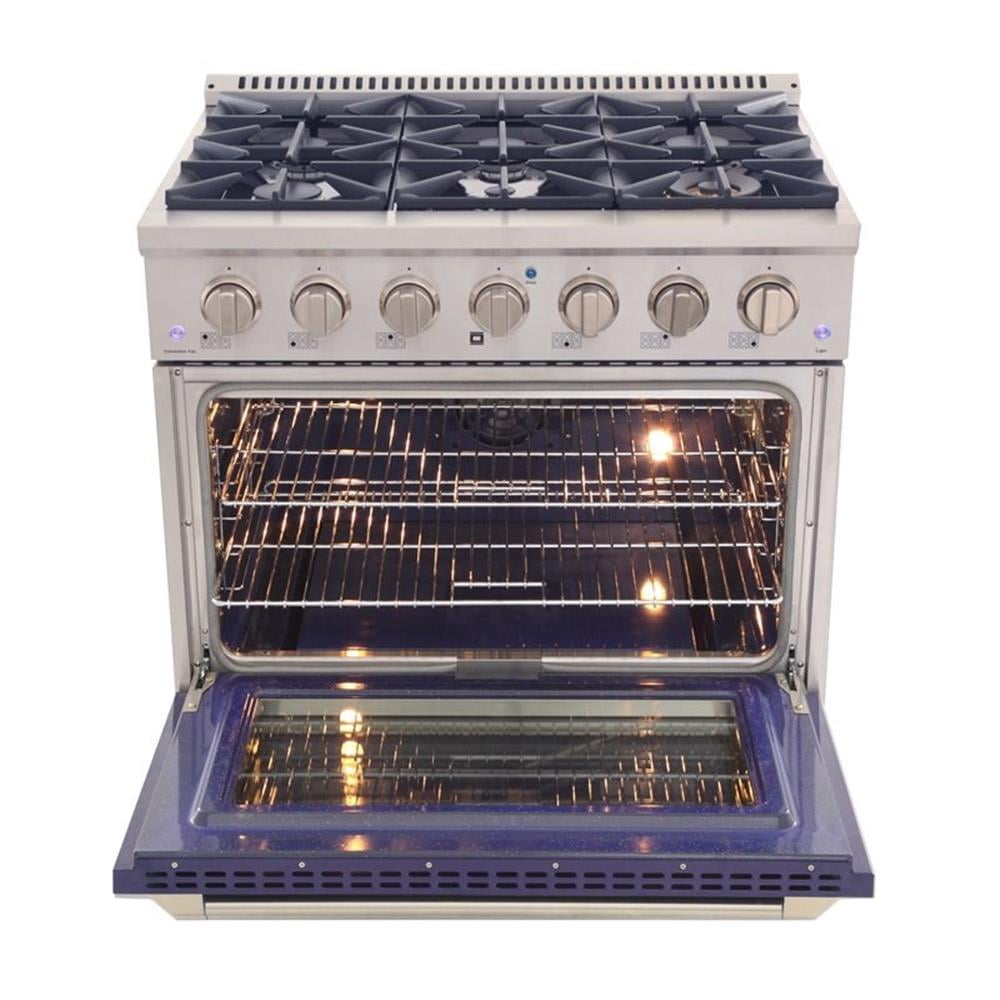 Pemberly Row 36" Stainless Steel Propane Gas Range in Blue and Silver