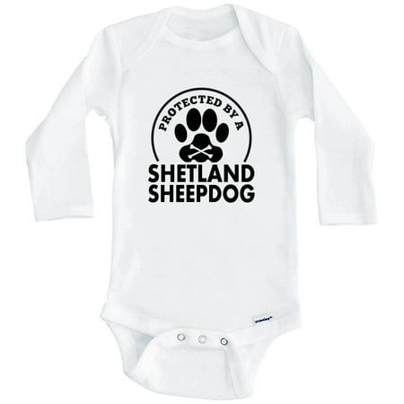 

Protected By A Shetland Sheepdog Funny One Piece Baby Bodysuit (Long Sleeve) 6-9 Months White