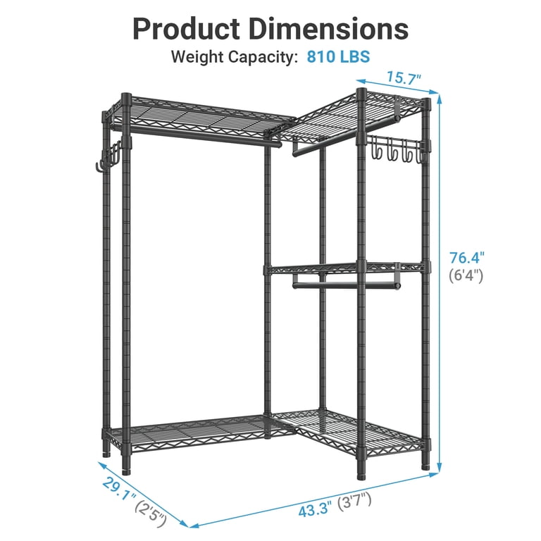 VIPEK L4 Garment Rack, L-Shaped Heavy Duty Freestanding Closet for