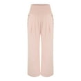 thumbnail image 4 of vigerkar Women Summer High Waisted Cotton Linen Palazzo Pants Wide Leg Long Lounge Pant Trousers with Pocket Pink, S, 4 of 9