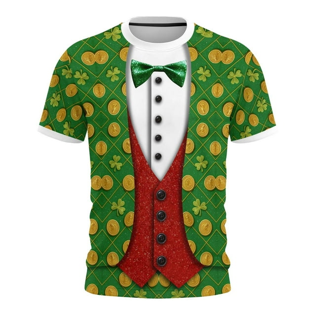 Pisexur Hauts pour Femmes St. PASCAL's Day Imprimé Col Rond Couleur Unie Manches Courtes Décontracté Ample Chemise Vert,P