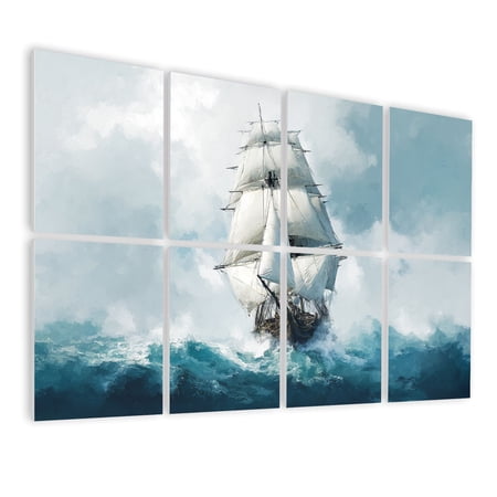 8 Pack Art Acoustic Panels Sound Absorbing Retro Sailing Vessel Seascape Antique Vintage Ship Sea Ocean Nautical Decorative Soundproof Wall Panels Self Adhesive for Nursery Game Room Bedroom 48 x32