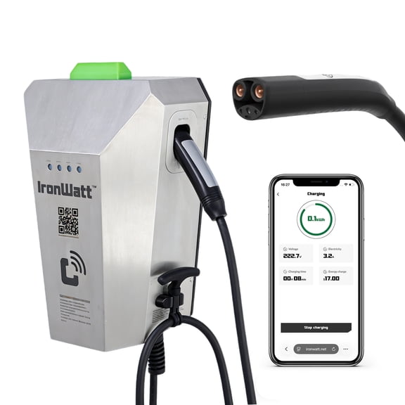 IronWatt Cyber Iron Commercial Level 2 EV Charger Payable, 240V 40A NACS, Pedestal/Wall Mount, UL Certified