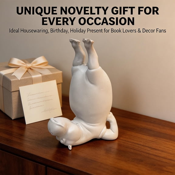 Acrobatic Hippo Bookend Set Heavy Duty Resin, Playful Upside Down and Side Flipping Hippo Sculptures, 10 Inch Tall Bookends for Bookshelf Office and Home Decor
