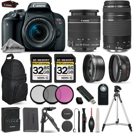 Canon EOS Rebel T7i Camera + 18-55mm STM + 75-300mm + 3PC Filter Kit - 64GB Kit