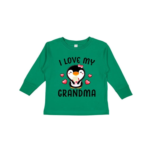 Inktastic I Love My Grandma with Cute Penguin and Hearts Girls Long Sleeve Toddler T-Shirt