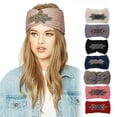 thumbnail image 4 of Women Sequin Knitted Hairband Flower Rhinestone Beaded Ear Warmer Wide Head Wrap, 4 of 19