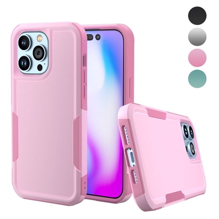 NIFFPD iPhone 14 Pro Max Case, Shockproof Full Coverage Protective Cover Phone Case for iPhone 14 Pro Max 6.7" Pink