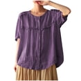 thumbnail image 1 of Camisetas de Algodón para Mujeres de Ajuste Suelto, Cuello en V Algodón Y Lino, Casual Suelto Camisa de Manga Corta, 1 of 7